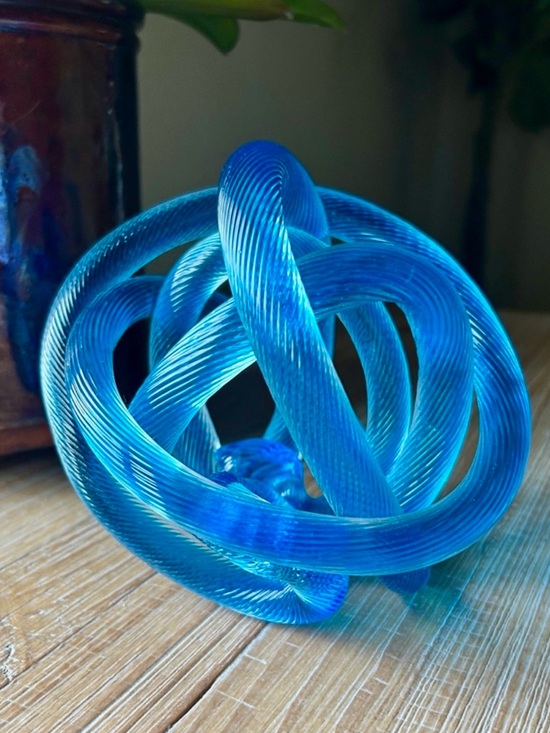 Other - Large Vintage MCM Blue Art Glass Orb Twisted Rope Knot Hand Blown Sculpture.